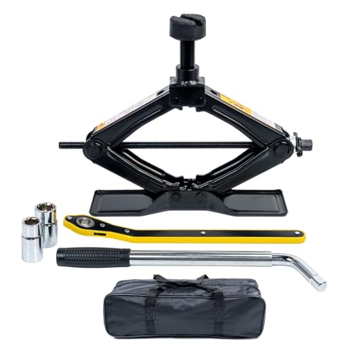 Scissor Jack 1.8 Ton Kit for Car SUV Truck | Ratchet system. Oversized base. Includes lug wrench, gloves, storage bag. For sedan SUV truck. - style: 1.8 Ton Scissor Jack + Lug Wrench