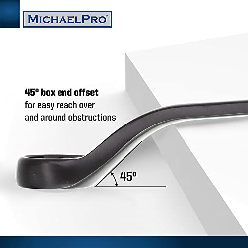 MichaelPro 18-Piece Bolt Extractor Wrench and Socket Set, 45° Offset Wrenches Metric 6-19mm, 6-Point Box End Nut for Rounded, Stripped & Thin Bolts Removal, CR-V Steel, Extractor Sockets 10-19mm