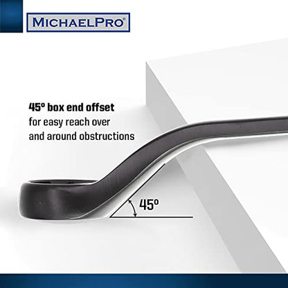 MichaelPro 18-Piece Bolt Extractor Wrench and Socket Set, 45° Offset Wrenches Metric 6-19mm, 6-Point Box End Nut for Rounded, Stripped & Thin Bolts Removal, CR-V Steel, Extractor Sockets 10-19mm