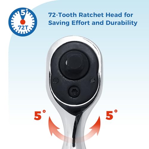 Der Erwachte 1/4-Inch Stubby Ratchet Wrench, Mini Ratchet Wrench | Socket&Bit Driver, 72-Tooth, Chrome Alloy Made, Chrome Plated Finish - size: 1/4 Double-headed ratchet