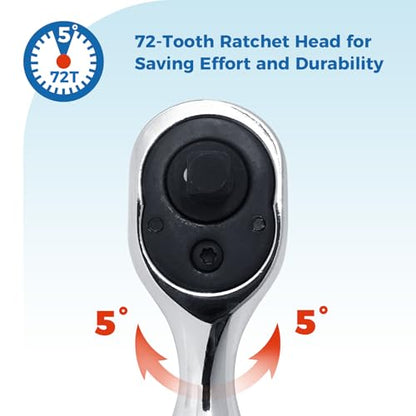 Der Erwachte 1/4-Inch Stubby Ratchet Wrench, Mini Ratchet Wrench | Socket&Bit Driver, 72-Tooth, Chrome Alloy Made, Chrome Plated Finish - size: 1/4 Double-headed ratchet