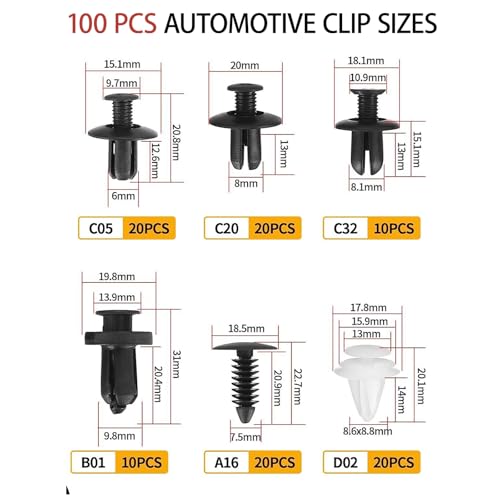 Car Clip Pliers, Auto Fastener Clip Removal Pliers, Panel Clip Removal Tool with100Pcs Car Push Retainer Clips for Removing Automotive Plastic Clips,Trim Bumpers,Door Panels,Rivets & Interior Panels