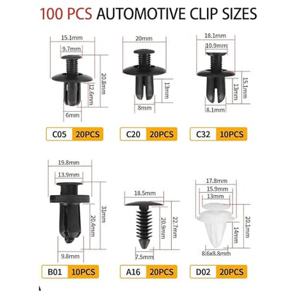 Car Clip Pliers, Auto Fastener Clip Removal Pliers, Panel Clip Removal Tool with100Pcs Car Push Retainer Clips for Removing Automotive Plastic Clips,Trim Bumpers,Door Panels,Rivets & Interior Panels