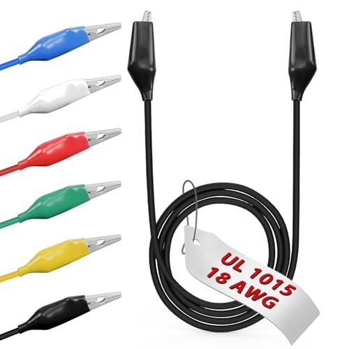 6pcs/20in. Alligator Clips Electrical with Wires UL1015/18AWG, 6 Colors Jumper Test Leads Set, 1.77in. Clips Soldered with Wires- EDGELEC - size: 20 in. (50cm), style: 6pcs
