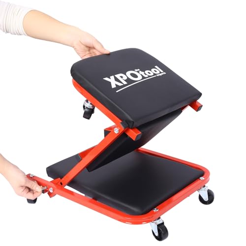 2-in-1 Mechanic Creeper and Stool, 36" Z Creeper Seat, 300 lbs Capacity, Low Profile Design with 6 Smooth-Rolling Wheels, Garage Tool for Mechanics (Red) - color: Red