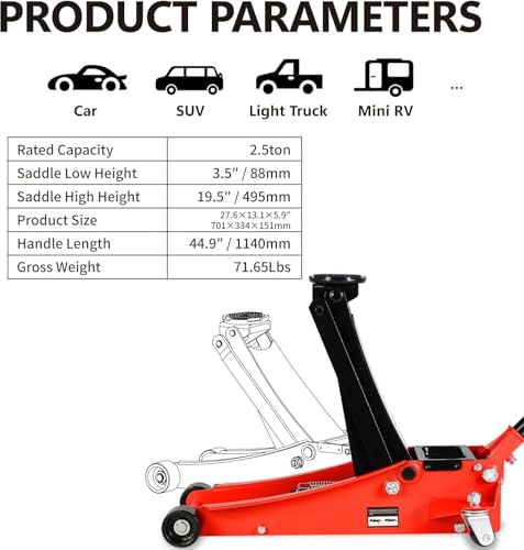 2.5 Ton Low Profile Floor Jack, Heavy Duty Floor Jack with Dual Piston Quick Lift Pump, Steel Car Jacks Adjustable Height 3.5"-19.5", Trolley Floor Jacks 2.5 Ton/5000 LBS Capacity, Red - color: Red - 2.5 Ton(Dual Pump), Lift 3.5"-19.5"