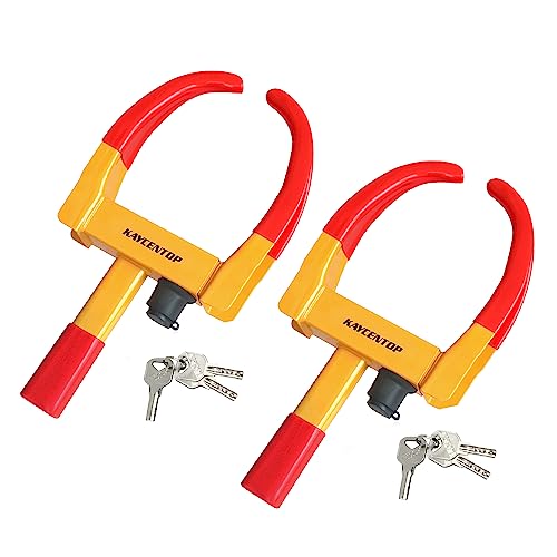 KAYCENTOP Universal Wheel Lock, Security Trailer Wheel Lock, Tire Lock Anti Theft for Trailers Golf Cart SUV Boat ATV Motorcycle Camper, 2 Packs with 6 Alike Keys (Yellow-Red) - color: 2pcs Red/yellow