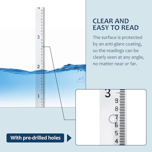 Depth Gauge, Water Level Gauge (Hundredths, Tenths, Teet), Heavy-Duty Ruler-Style Water Level Indicator, All-Weather Water Level Tool, Rust-Resistant, with Pre-Drilled Holes (0-4 Feet)
