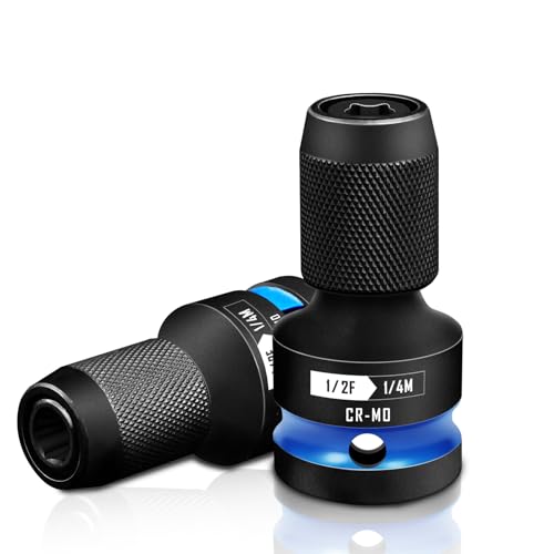 BLACKROBOT 2PCS Quick Release Impact Bit Holders 1/2-Inch Square Drive to 1/4-Inch Hex Socket Adapter, CR-MO Steel, Blue - size: 1/2 Impact Bit Holder-2