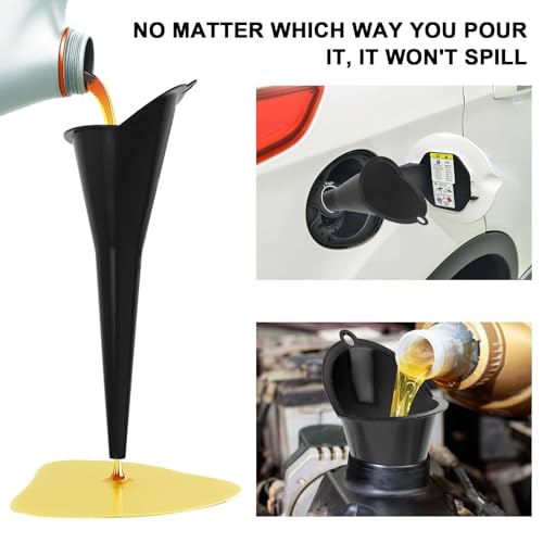 Long-Neck Oil Funnel for Automotive – Multi-Function Plastic Funnel for Oil, Gas & Lubricants – Universal Car Accessory (Black (2-Pack)) - color: Black (2-Pack)