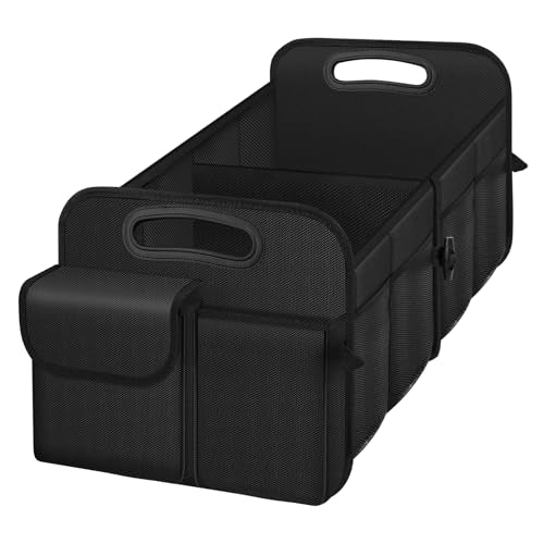 Trunk Organizer, Collapsible Waterproof car Trunk Organizer for SUVs & Sedans, Car Storage Organizers with Reinforced Handles, Car Accessories for Women and Men, 2 Compartments, 52L, Black - color: Black, size: Standard