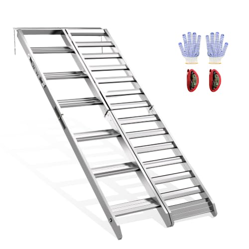 VNN Aluminum Motorcycle Ramp with Walking Step - 82" Folding Ramp for Pickup Trucks, 1100 LBS Capacity Loading Ramp, 4-Fold Dirt Bike Ramp for E-Bikes, Trailers, Slivery, 1PC - color: Slivery, size: 33.5"L*31.7"W