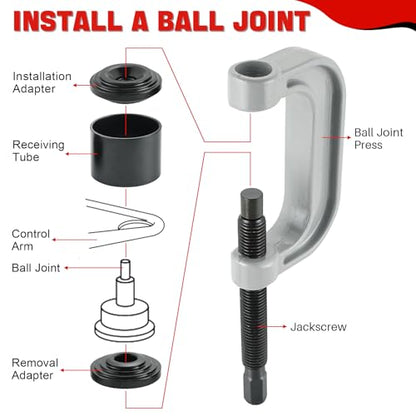 DASBET Ball Joint Removal Tool Kit | Ball Joint Press & U Joint Removal Kit Heavy Duty Ball Joint Press Fits Most 2WD and 4WD Cars Light Trucks 10PCS Ball Joint Service Tool Bushing Press Kit (Red) - color: Red