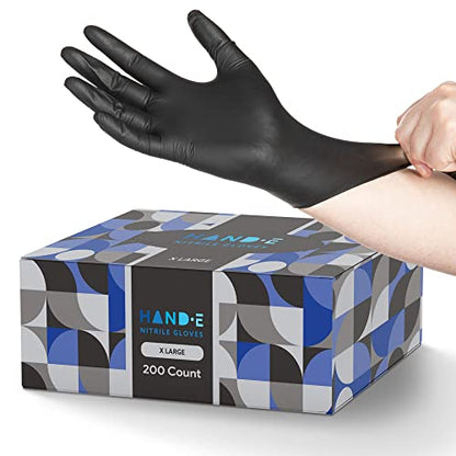 Hand-E Touch Black Nitrile Disposable Latex Free & Powder Free Gloves X-Large, 200 Count - BBQ, Tattoo, Hair Dye, Cooking & Mechanic Gloves - style: X Large