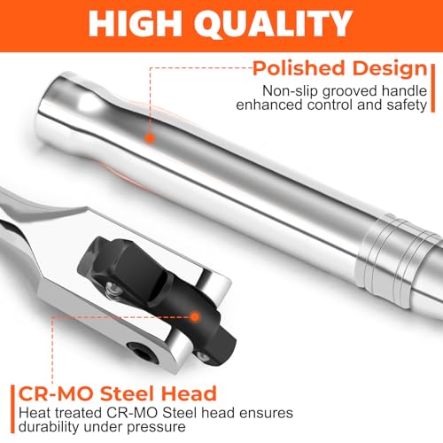 Matework Breaker Bar 3/8" & 1/2" Dual Drive, 16-Inch Length, Heavy Duty Breaker Bar with 360° Flex Head, CR-MO Steel - style: 3/8" & 1/2" Dual Drive (16-inch)