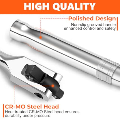 Matework Breaker Bar 3/8" & 1/2" Dual Drive, 16-Inch Length, Heavy Duty Breaker Bar with 360° Flex Head, CR-MO Steel - style: 3/8" & 1/2" Dual Drive (16-inch)