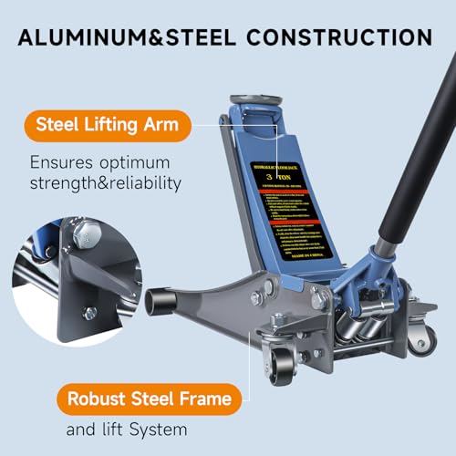 Larbanke 3 Ton（6600lbs） Hydraulic Floor Jack, Lifting Range 2.87"-19.69",Heavy Duty Low Profile Jack with Dual Piston Quick Lift Pump, Heavy Duty Steel Floor Jack for Cars, SUVs and Trucks - size: 497MM-3T