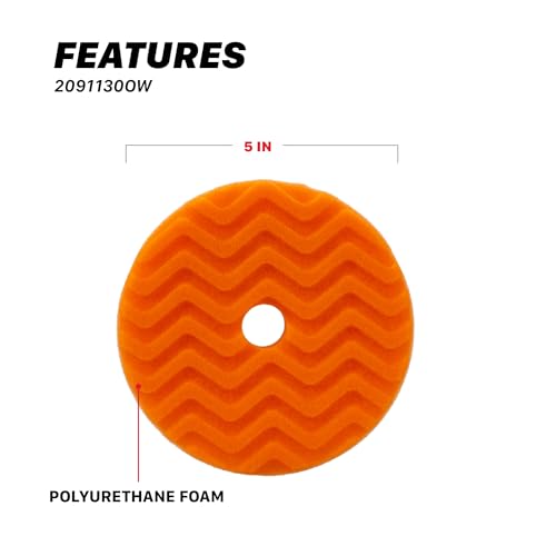 Maxshine 5” Universal Orange AIO Foam Cutting Pad | All-in-One Polishing Pad with Hook & Loop Backing | for Cutting, Polishing & Finishing | Compatible with Dual Action & Rotary Polishers - size: 5"