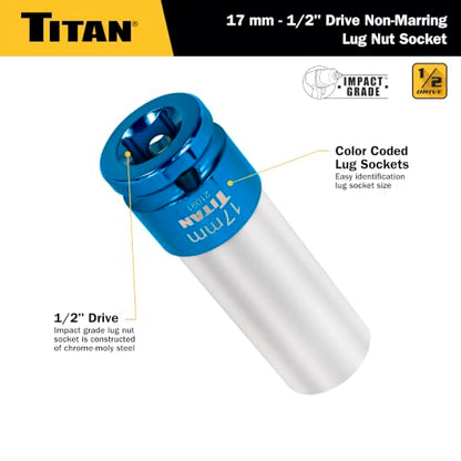 Titan 21091 1/2-Inch Drive x 17mm Non-marring Impact Deep Lug Nut Socket - size: 17mm