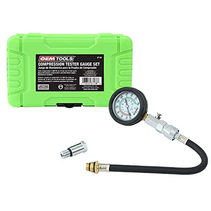 OEMTOOLS 37138 Compression Tester Gauge Set, Compression Tester Automotive, Engine Compression Tester with Flexible Hose, 14mm and 18mm Adapters
