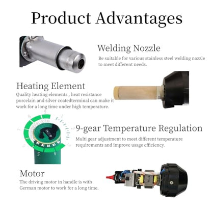 110V 1600W Professional PVC Roofing Welding Tools Heat Gun Kit Plastic Welder Hot Air Weld Gun with Roofing Seam Rollers Seam Tester Probe Weld Nozzle (110V Heat Gun Set) - size: 110V Heat Gun Set