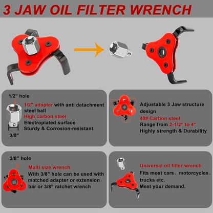 4Pcs Oil Filter Pliers Set, 3 Jaw Oil Filter Wrench With Oil Snap Funnel, 9" and 12" Oil Filter Pliers Adjustable From 1-3/4"-6" - size: 4 PACK Silver