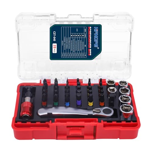 HPHOPE 39-Piece Screwdriver Bit and Ratchet Set – PH, PZ, Hex, SL, TT, Torx Bits – Accessories for Cordless Screwdrivers, Drills Drivers and Screwdrivers - size: 39 Pieces