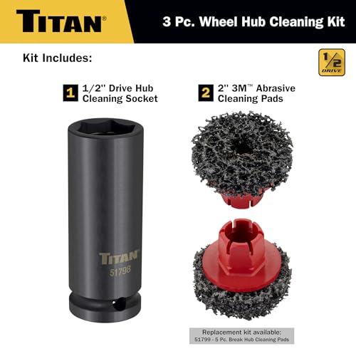 Titan 51798 Wheel Hub Cleaning Kit, Includes 1/2-Inch Drive Impact Socket & Brake Disc Cleaning Pads - style: Wheel Hub Cleaning Kit