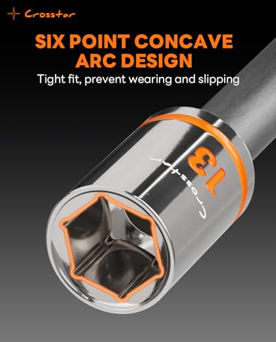 Crosstar 10pcs 3/8" Drive Shallow Socket Set, Low Profile Stubby Socket Set with EVA foam, 6-Point Mechanic Metric Socket Sets in 10mm-19mm for tight space,use with ratchet wrenches