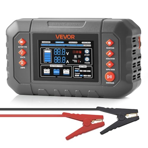 VEVOR Smart Battery Charger, 25A, 6V 12V 24V Ternary Lithium LiFePO4 Lead-Acid (Gel/AGM) Battery Charger, with 3.4-Inch LCD Display, Trickle Charging Maintainer Desulfator, for Car, Boat, Motorcycle - size: 25A