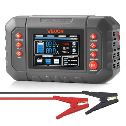 VEVOR Smart Battery Charger, 25A, 6V 12V 24V Ternary Lithium LiFePO4 Lead-Acid (Gel/AGM) Battery Charger, with 3.4-Inch LCD Display, Trickle Charging Maintainer Desulfator, for Car, Boat, Motorcycle - size: 25A