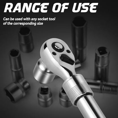 DISEN 3PCS Extendable Ratchet Wrench Set,1/4" 3/8" 1/2" Drive 72-Tooth, Quick-Release, Reversible Drive Socket Wrenches,Soft Grip Handle with Storage Tray - size: 1/4''+3/8''+1/2'' Set, style: 72T Extendable Ratchet