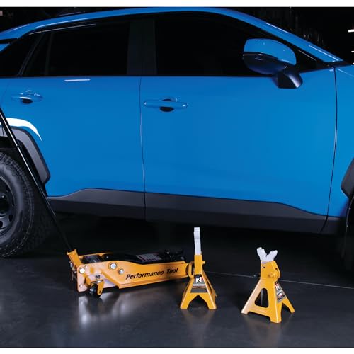 Performance Tool W41021 Ratchet Style Jack Stand Set for Lifting Vehicles During Maintenance, Yellow, 2-Ton - size: 2-Ton, style: 2 Ton (4,000 lbs.) Jack Stand