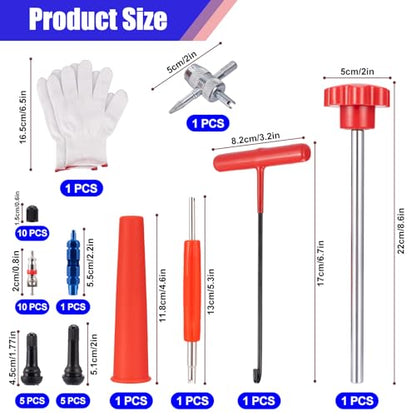22PCS Red Handle Tire Valve Stem Tool Kit - Quick Install & Remove Valve Core Tool for Car/ATV/Truck/Lawn Mower, Longer Tire Valve Stem Puller For Checking Tire Pressure with TR413/TR414/TR418