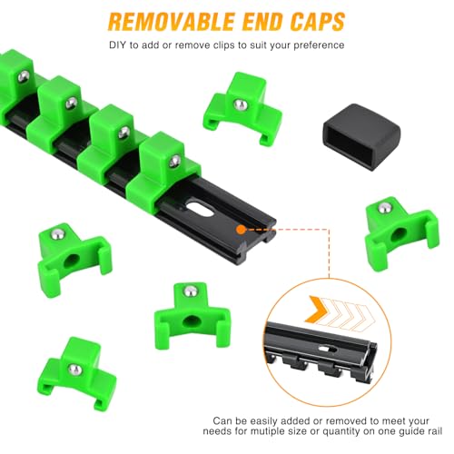GOOACC Socket Organizer ABS Socket Holder Set 1/4" 3/8" 1/2" Drive Socket Rail Holders Stores up 129 Clips Impact Sockets Organizers Rails for Tool Box Drawer, 9 Piece Green - size: Clip Rail 9PC 1/4"3/8"1/2" Green