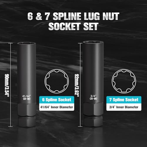 2-Piece 6 & 7 Wheel Lock Removal Kit, Spline Lug Nut Removal Tool | Locking Lug Nut Master Key Set for Stripped Frozen Rusted Wheel Locks - size: 6 & 7 Spline