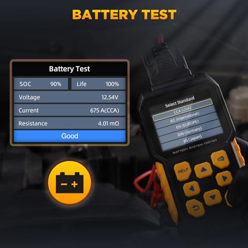 BT460 12 24v Car Battery Tester 30-2000 CCA Battery Load Tester Automotive Battery Tester with Cranking Charging System Test,2.8" Color Display and Data Review
