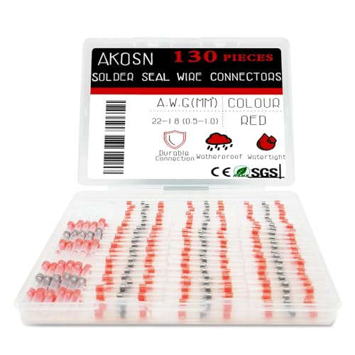 130 PCS Red Heat Shrink Butt Connectors,22-18 AWG, Self Soldering Butt Connector, Waterproof Solder Seal Wire Connectors, Butt Splice Wire Terminals for Automotive Marine Boat - size: AWG 22-18 (Qty: 130)