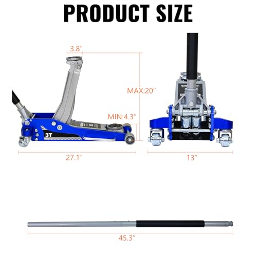 3 Ton Aluminum & Steel Hybrid Hydraulic Floor Jack, Dual Piston Racing Jack, CE Certified - size: 3T - Aluminum Body w/ Extra Saddle