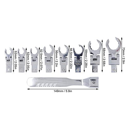 flexman 9Pcs Flex Head Flare Nut Wrench Set, 9~19mm Chrome Vanadium Steel 180 Degree Rotating Spanner with Handle, Flexible Head Torsion Wrench for Tight Spaces
