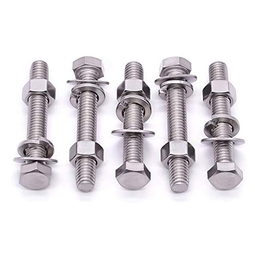 (4 Sets) M12-1.75 x 35mm Hex Bolt Kit, 304 Stainless Steel (18-8), Includes Hexagon Head Screws and Nuts, Flat & Lock Washers, Full Coarse Thread, for Machinery, Automotive, DIY - size: M12 x 35mm