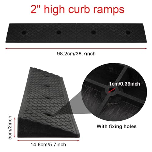 2" Curb Ramps for Driveway - PLSER Low Rubber Curb Driveway Ramp 4410 LBS/2T Capacity Vehicle Ramps for Motorcycle Car Bike Lawn Mowers Mobile,2PCS - size: 39.37"×5.91"×2"