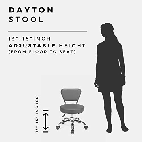 MAYAKOBA Dayton Rolling Stool with Backrest – White Pneumatic Seat, Adjustable Height 13"-15", Ergonomic Design for Home Office, Garage, Gardening, Lab, School, Mechanic Tasks - color: White