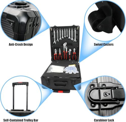 Arcwares 799pcs Aluminum Trolley Case Tool Set Silver, House Repair Kit Set, Household Hand Tool Set, with Tool Belt,Gift on Father's Day (Black)