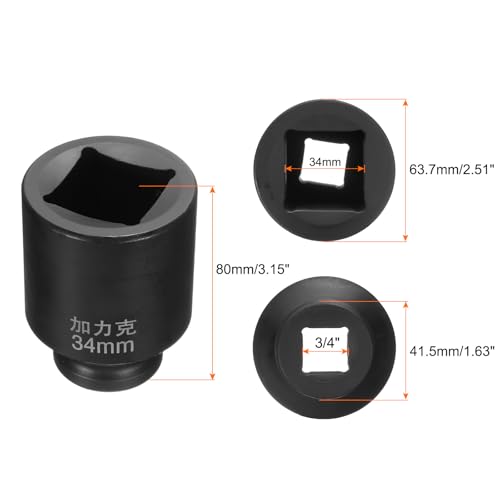 HARFINGTON 2pcs 4 Point Square Socket 3/4" Drive by 34mm Metric Square Impact Socket 40CR Blackening Standard Wheel Sockets Pneumatic Socket for Auto Repair Mechanical Maintenance Home Use - size: 34mm
