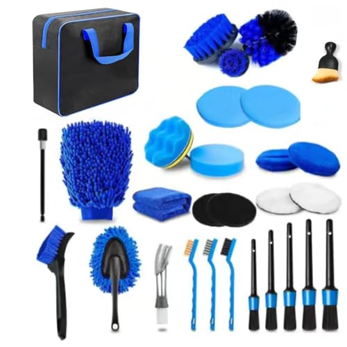 30Pcs Car Detailing Brush Set, Car Detailing Kit, Car Cleaning Kit, Car Windshield Cleaning Tool, Professional Car Care kit - Car Wash Brush kit for Interior Exterior Wheels(Blue) - color: Blue, size: 30pc