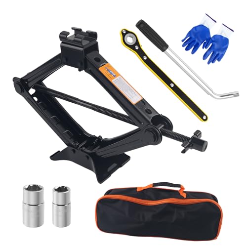 Car Scissor Jack Kit with Lug Wrench & Ratchet Wrench,2T Car Jack Kit for Cars Lifting & Tire Changing,Heavy Duty Scissor Jacks for Cars Tools Lift Range from 3.93" to 15.35"