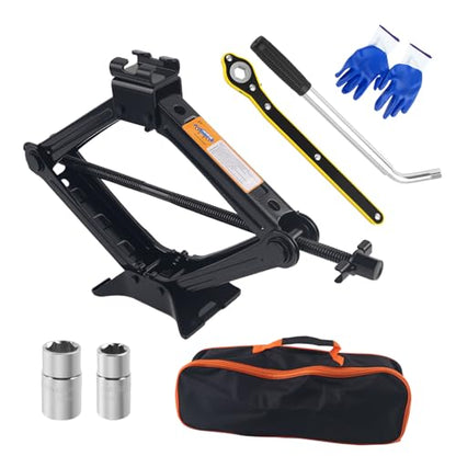 Car Scissor Jack Kit with Lug Wrench & Ratchet Wrench,2T Car Jack Kit for Cars Lifting & Tire Changing,Heavy Duty Scissor Jacks for Cars Tools Lift Range from 3.93" to 15.35"
