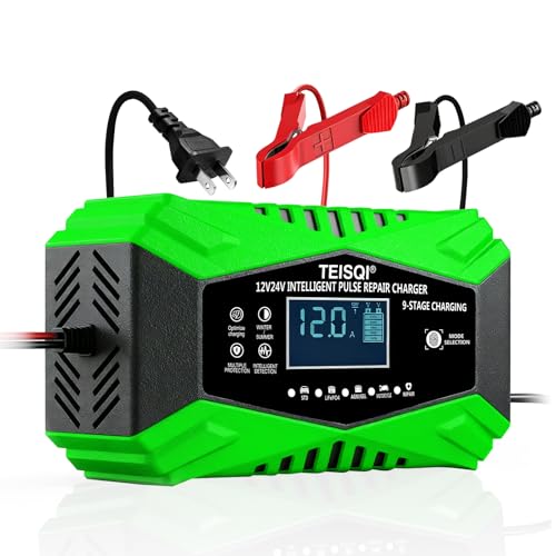 Battery Charger,12-Amp 12V/24V Smart Battery Trickle Charger | Automotive Battery Maintainer Desulfator,with Temperature Compensation,for Car Motorcycle Mower Lead Acid/LiFePO4