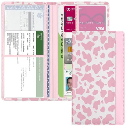 Car Registration and Insurance Holder, with Magnetic Closure for License, Cards and Documents, All Vehicle Needs and Car Accessories (Cow-Pink) - color: Cow-Pink